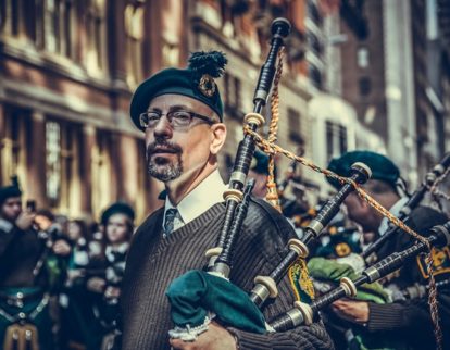 irish man with bagpipe
